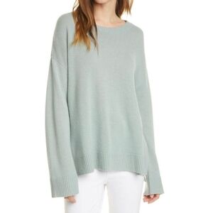 JENNI KAYNE Cashmere Boyfriend Sweater Women Small Green Crewneck Side Split Hem